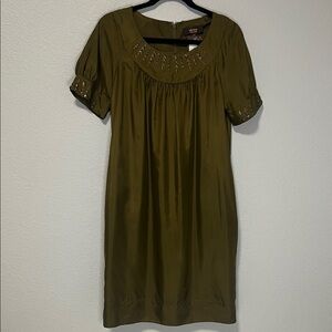 Victor Alfaro Olive Mini Dress with Pockets 100%Silk